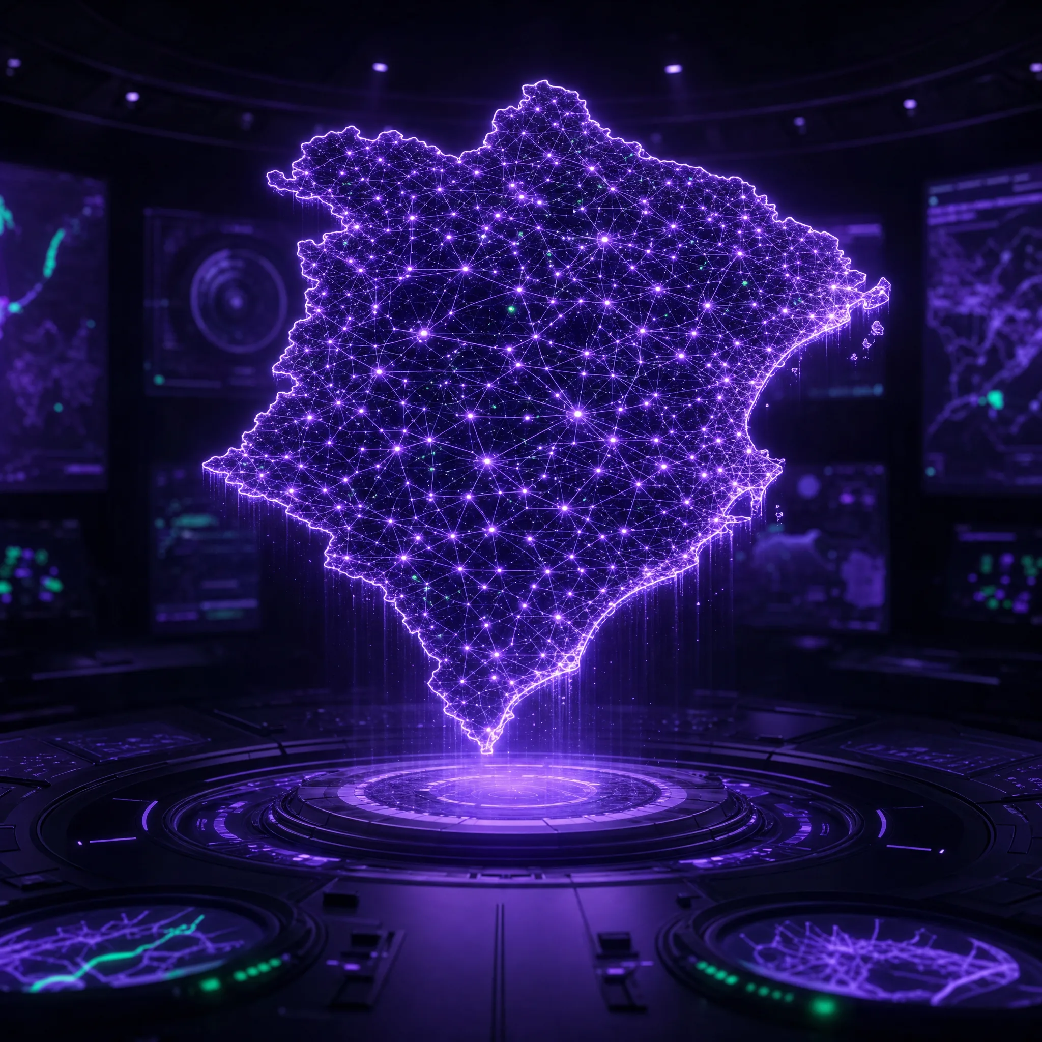 Holograma violeta de mapa em escala estadual