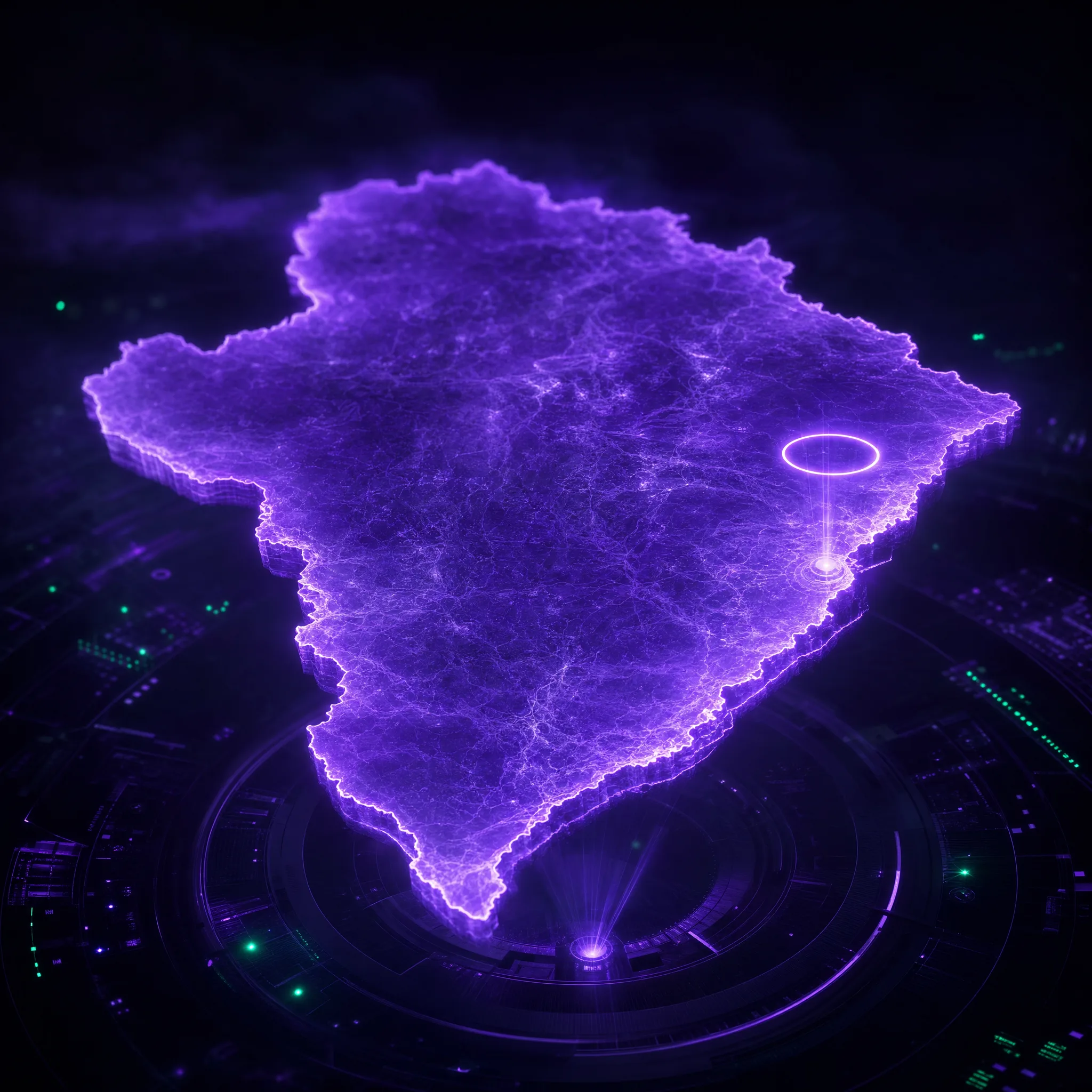 Holograma violeta de mapa estadual denso, escala de governo
